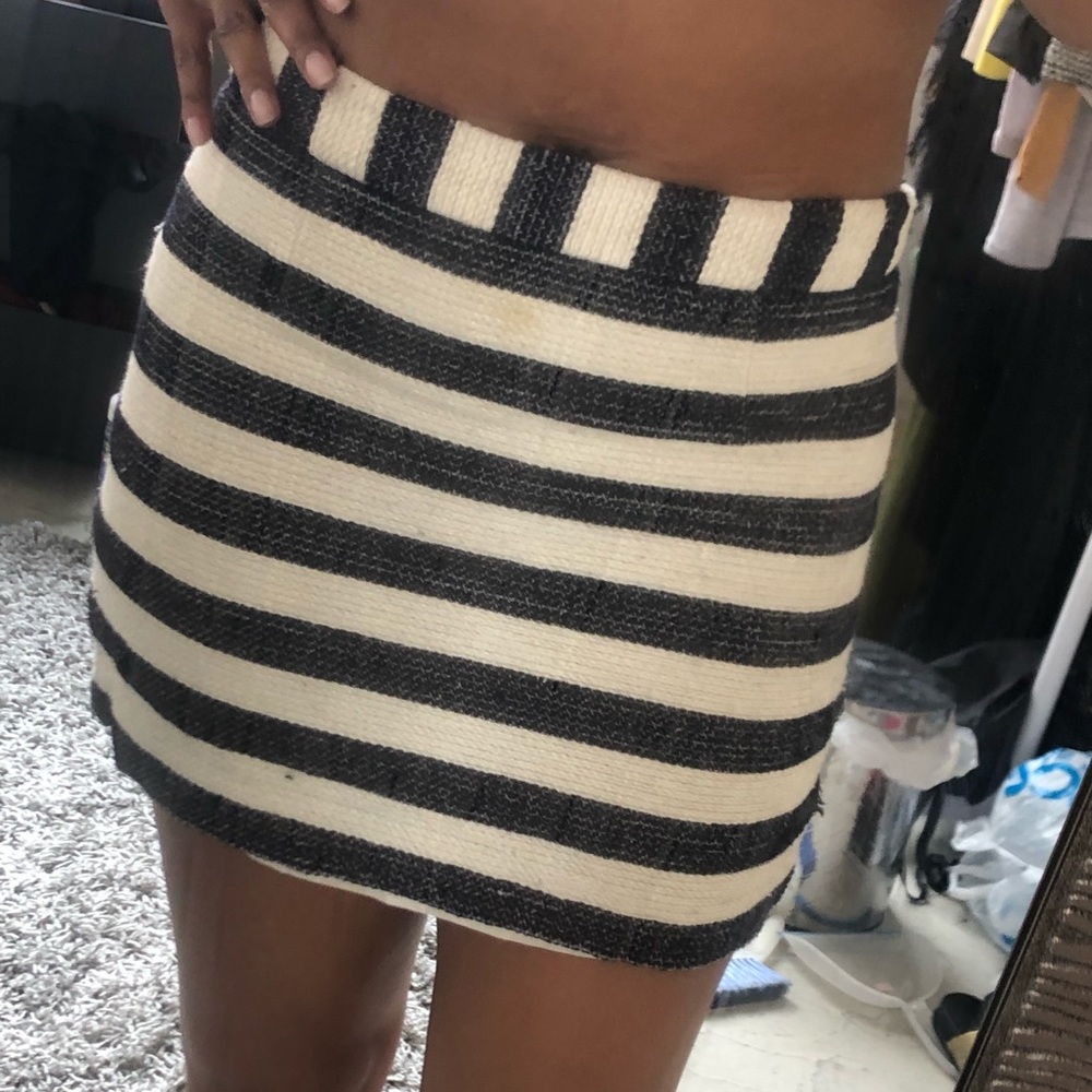 Navy and White Faux Tweed Mini Skirt